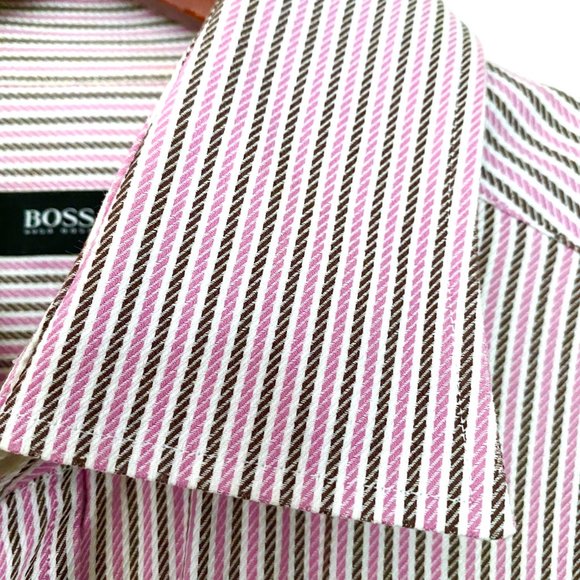 Hugo Boss Pink & Grey Striped Dress Shirt | Hugo Boss Mens Shirt - Picture 8 of 8
